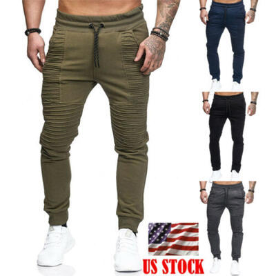 

Mens Slim Fit Urban Straight Leg Trousers Casual Pencil Jogger Cargo Pants US