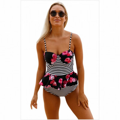 

Tube top strap printing strip with chest pad split swimsuit