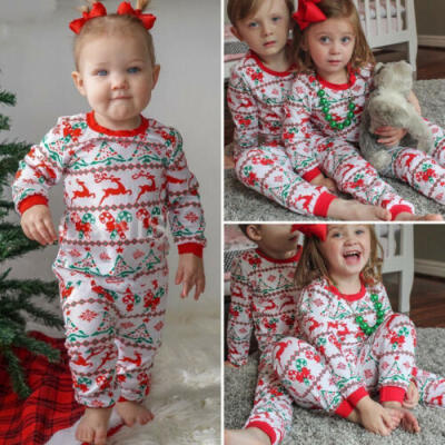 

US Christmas Toddler Kids Baby Girl Boy Xmas Romper Pajamas Sleepwear Clothes