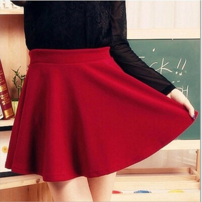 

Women Girl Mini Pleated Solid Color High Waist Tennis Skater Short A-line Skirt