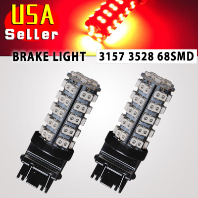 

2x Pure Red Car 3157 3057 3457 4157 3047 68-SMD Tail Brake Stop LED Light Bulbs