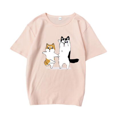 

Korean Style Cartoon Dog Printed Women T shirt Casual Loose Harajuku T-shirts Short Sleeves O-neck Summer Tops Female