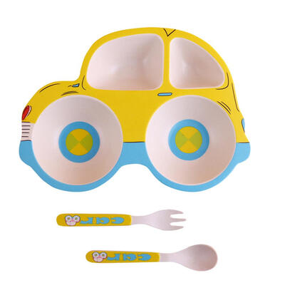 

Eco-friendly Bamboo Fiber Baby Plate Set Children Tableware with Fork Spoon