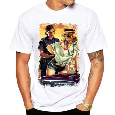 

GAT Grand Theft Auto 5 Series Printing Mens T-Shirt Cartoon Round Neck Short-Sleeve Cool Mens Shirt Tees For Summer