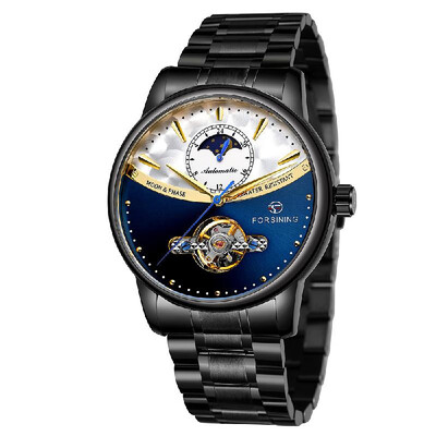 

FORSINING 339 Tourbillon Moon Phase Wind-up Movement Mechanical Men Watch Luxury Business Skelenton Male Watch 3ATM Waterproof Wri