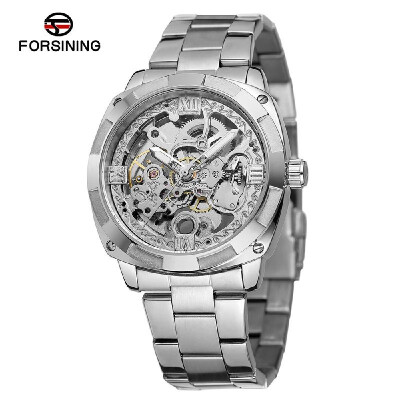 

FORSINING Men Luxury Skeleton Automatic Winding Mechanical Watches Exquisite Stainless Steel Wristwatch