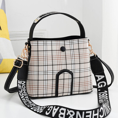 

Bucket bag lady lattice large capacity simple handbag texture lady single shoulder bag Korean version Baitao