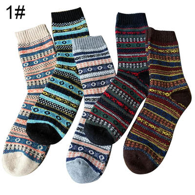 

5 Pairs Winter Vintage Men Color Block Thick Warm Elastic Middle Tube Socks