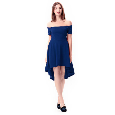 

Sexy Slim Slash Neck Short Sleeve Stitching Solid Color Dress Front Short Back Long Fashion Dress