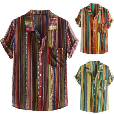 

Fashion Mens Summer Casual Dress Shirt Mens Stripe Short Sleeve Shirts Tops Tee