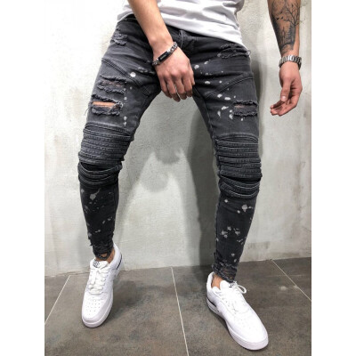 

Tailored Mens Fashion Causal Pocket Zipper Slim Fit Solid Color Long Jeans Pants