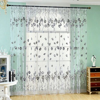

Window Curtains Sheer Voile Tulle for Bedroom Living Room Balcony Kitchen Floral Printed Tube Curtain
