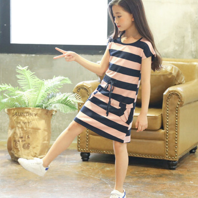 

Girls Dress Children Baby Girls Stripe Print Short Sleeve Round Neck Dress Kids Toddler Summer Casual Pageant Dresses