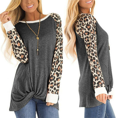

Womens Leopard Long Sleeve Loose Blouse Ladies Casual T-Shirt Tops Shirts 6-16