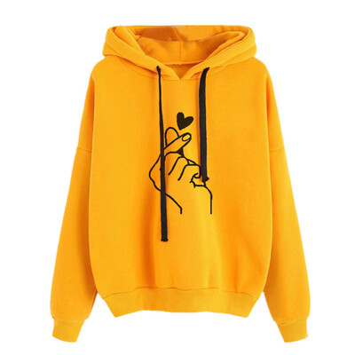 

Snap Finger Heart Print Long Sleeve Hoodies Sports Women Hooded Sweatshirt Top