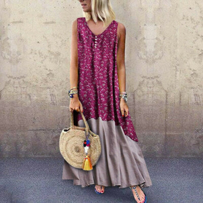 

Plus Size Womens Retro Loose Sleeveless Linen Dress Kaftan Long Maxi Dresses