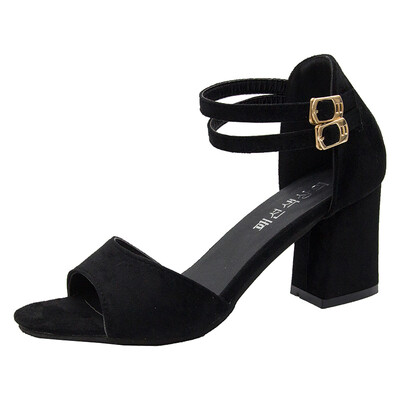 

2019 New spring high heels thick heels middle heel womens shoes waterproof table womens sandals fish mouth shoes