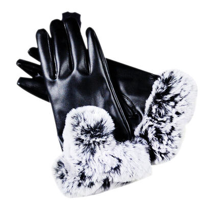 

1 Pair Winter Women Touch Screen Faux Leather Thick Warm Full Finger Gloves