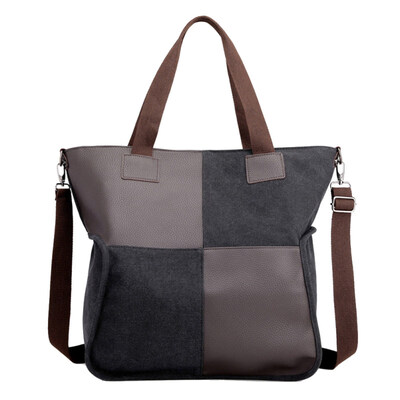 

Color Block Large Capacity Lady Canvas Crossbody Shoulder Bag Tote Pouch Handbag