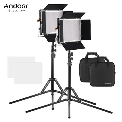 

Andoer 2pcs Portable Video Light Panel Fill-in Lamp Adjustable Brightness 3200-5600K Color Temperature CRI95 with Light Stand Hol