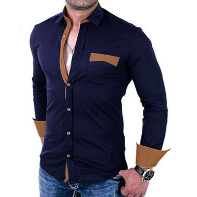 

Luxury Mens Stylish Casual Dress Shirt Slim Fit T-Shirt Long Sleeve Formal Tops