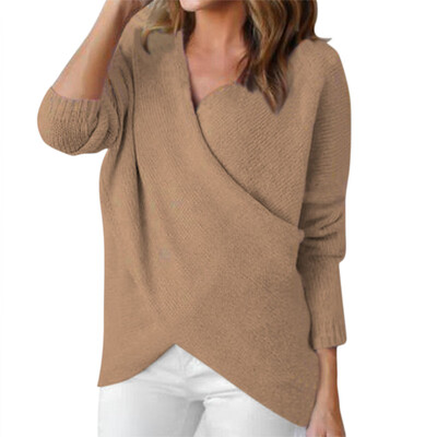 

Long Sleeve Sweaters 2019 New V-Neck Criss-Cross Women Sweaters Fashion Knitted Slim Tops Casual Pullovers Jumpers Sweater