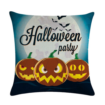 

18" Pumpkin Print Cotton Linen Cushion Cover Pillow Case Halloween Home Decor