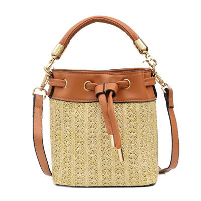 

Straw Shoulder Messenger Handbags Women PU Leather Drawstring Crossbody Bag