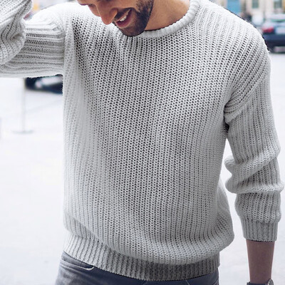 

Men Knitted Sweater Tops Casual Long Sleeve Loose Round Neck Pullover Sweatshirt