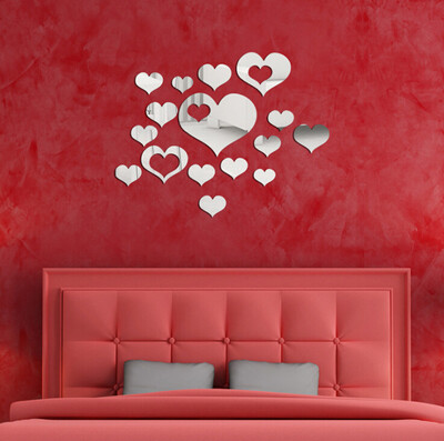 

〖Follure〗Lovely 16PCS Black Mirror Hearts Decoration Home Room Art 3D DIY Wall Stickers