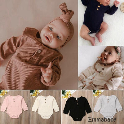 

Newborn Unisex Baby Girls Boys Cotton Long Sleeve Romper Bodysuit Button Down Jumpsuit Outfits Clothes 0-24M