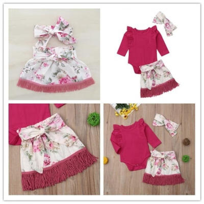 

3PCS Toddler Kid Baby Girl Outfit Romper JumpsuitTutu Skirt Xmas Clothes Set