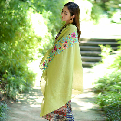 

Embroidered linen flowers Nibel cotton&linen scarf air conditioning sunscreen dual-use spring&summer silk scarf female national wind shawl
