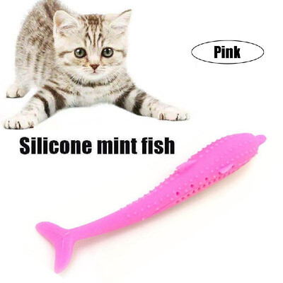 

Cat Catnip Toys Fish Shape Toothbrush with Catnip Silicone Molar Stick Teeth Cleaning Playing Chew Toy Pet Supplies