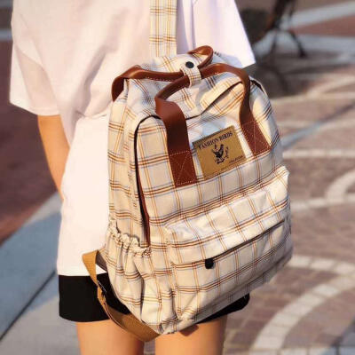 

Plaid Backpack Casual Travel Bag With Light Weight Large Capacity For Women - 14 Inches