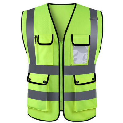 

Hi-Vis Safety Vest Reflective Zipper Jacket Worker Night Security Waistcoat Tops