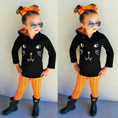 

US Toddler Baby Girls Cat Halloween Clothes Top Pants Leggings Warm Outfits Sets