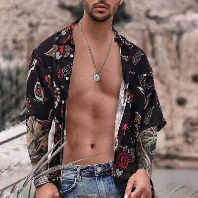 

Tailored Mens Summer Fashion Casual Lapel Print Short Sleeve Shirt Top Blouse