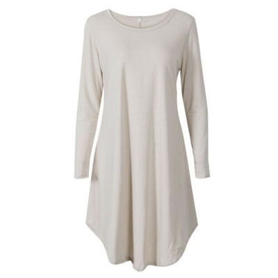 

Women Long Sleeve Casual Loose T-Shirt Long Blouse Tops Mini Short Dress Autumn
