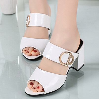 

Rose Summer Ladies Thick With Roman Wild Sandals Fish Mouth Square With Thick Sandals