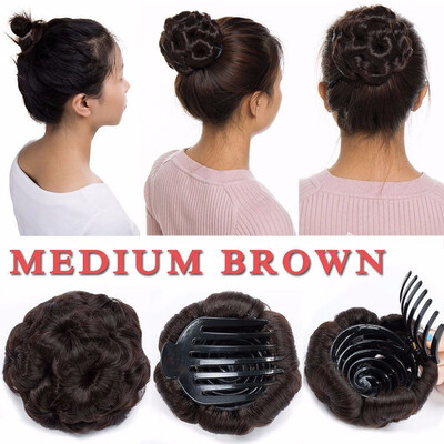 

Elegant Chignon Clip in Hair Bun Extension Donut Claw Jaw Updo Synthetic Combs Curly Weave Hair Scrunchies