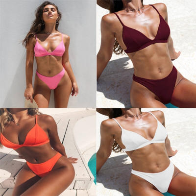 

Fashion Women Push Up Bikini Set Solid Swimming Padded Swimsuit Swimwear