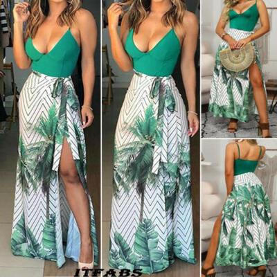 

Womens Boho Floral Long Maxi Dress Summer Beach Evening Party Cocktail Sundress