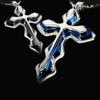 

Unisex Men Stainless Steel Cross Blue Pendant Necklace Chain Jewelry Gift