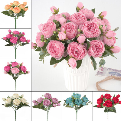 

9 Heads Simulated Silk Peony Artificial Flowers Bouquet Home Wedding Decoration