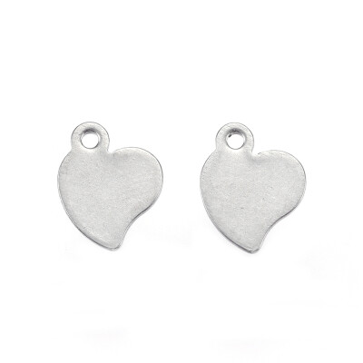 

304 Stainless Steel Charms Heart Stainless Steel Color 10x8x08mm Hole 1mm