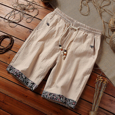 

Tailored Mens Fashion Summer Casual Print Pocket Drawstring Cotton Linen Short Pants
