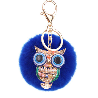 

8cm Rex Rabbit Fur Ball Owl Keychain Cute Animal Lady Bag Mobile Phone Pendant