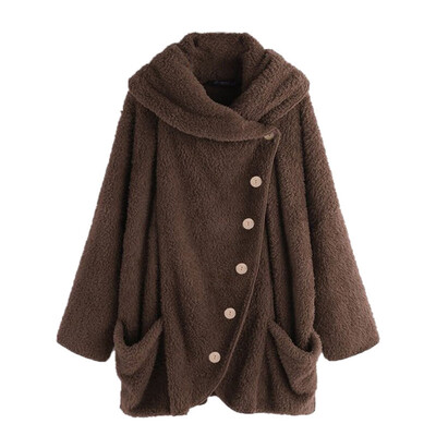 

Womens Cardigan Coat Lapel Fuzzy Faux Shearling Outwear Jackets Warm Winter