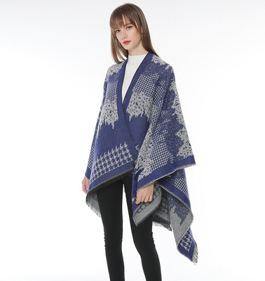 

New lace houndstooth warm shawl factory direct Europe&America autumn&winter scarf long thick cloak cloak